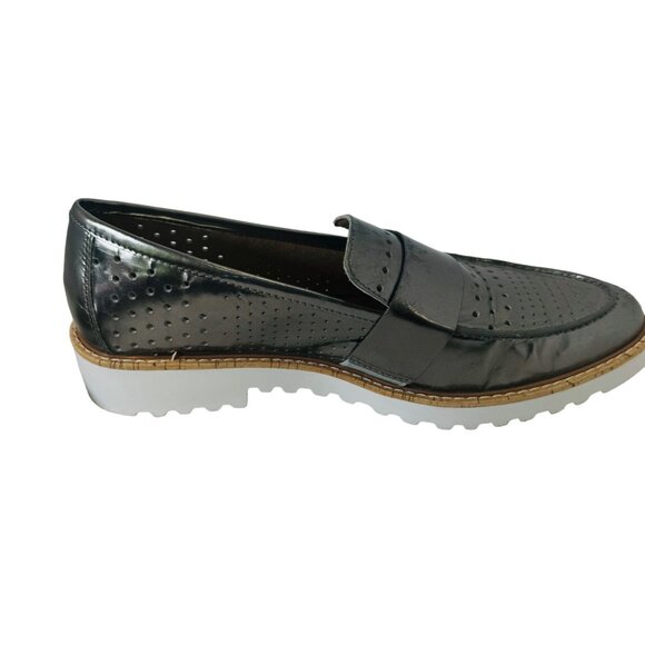 Halogen Emily Metal Pewter Leather Loafer 10 Comfortable Preppy Academic Shoe - Picture 8 of 15